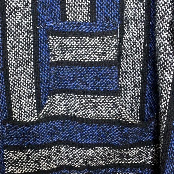 Baja | Blue Mexican Authentic Drug Rug Hoodie Imported Drug Rug Kangaroo Pocket - Picture 6 of 10